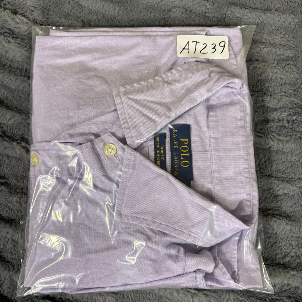 Polo Ralph Lauren Mens Slim Fit Cotton Stretch Shirt Purple Lavender Large AT239